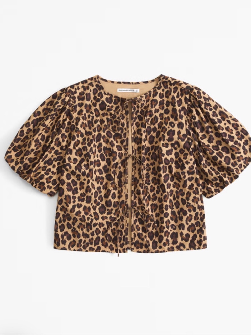 NWT Abercrombie Leopard Print Puff Sleeve Tie-Front Top